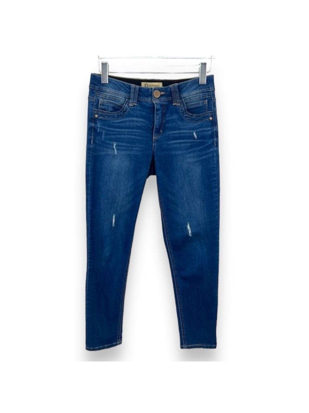 Democracy Ab solution distressed ankle cropped dark wash blue denim jeans